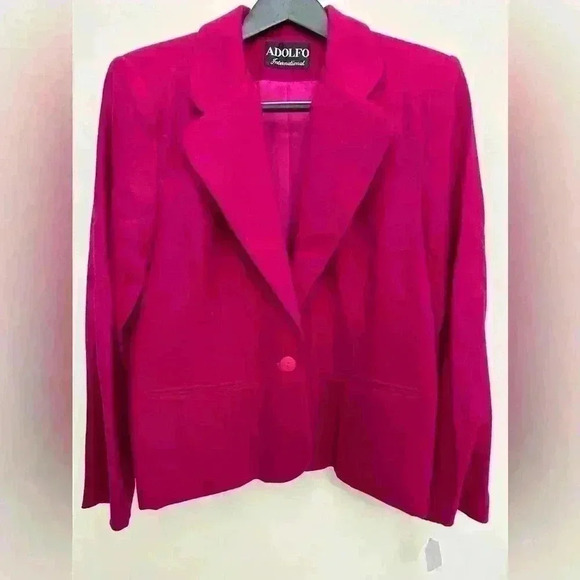Pink Fuschia Classic Blazer Wool Adolfo International Career Women Business - Picture 1 of 7